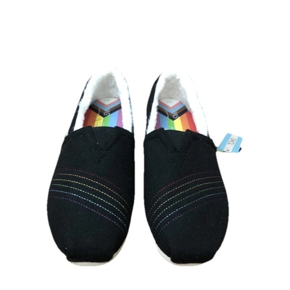 Toms Wmn Alpargata Black‎ Felt Rainbow Embroidery Fur Lining 10016688 Size 6.5